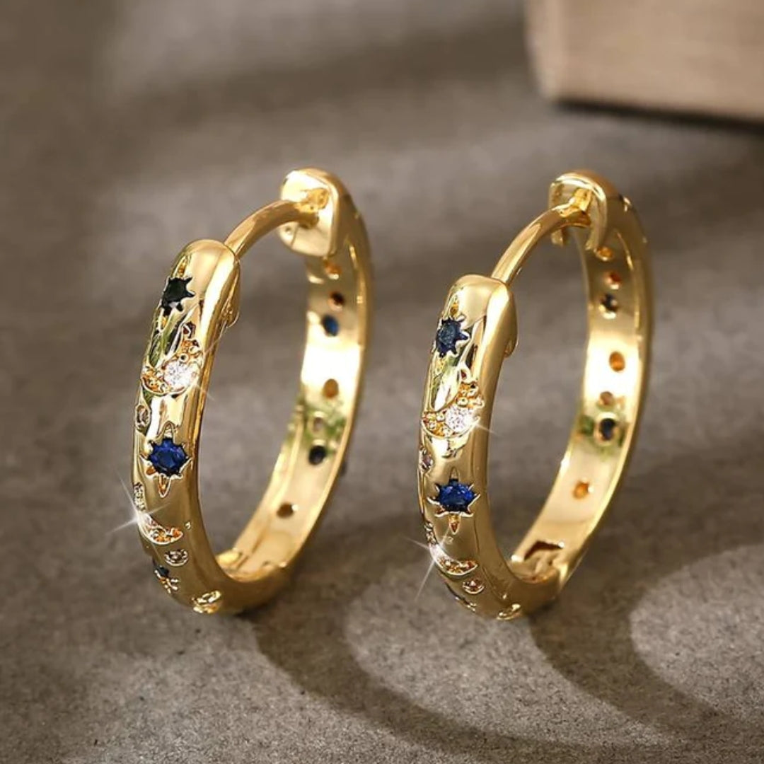 Pendientes Vintage Dorados con Cristal Azul