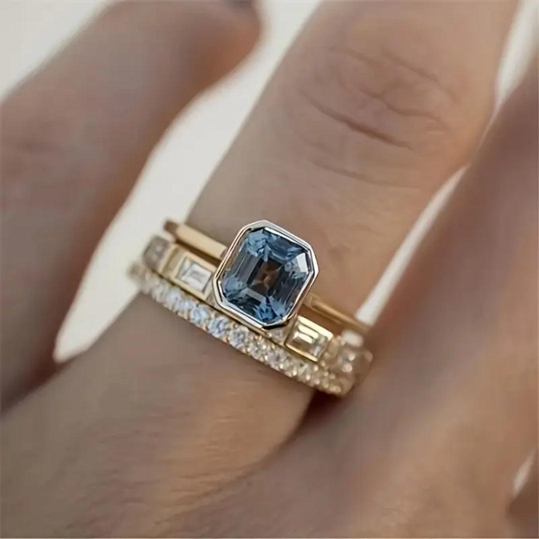 Anillo Azul Cristalino Vintage