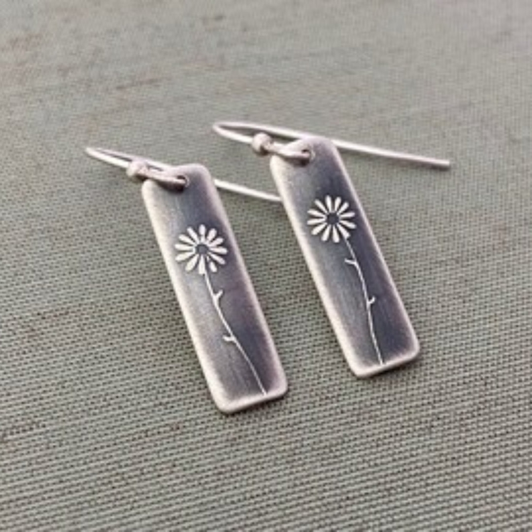 Pendientes Rectangulares Flor Vintage