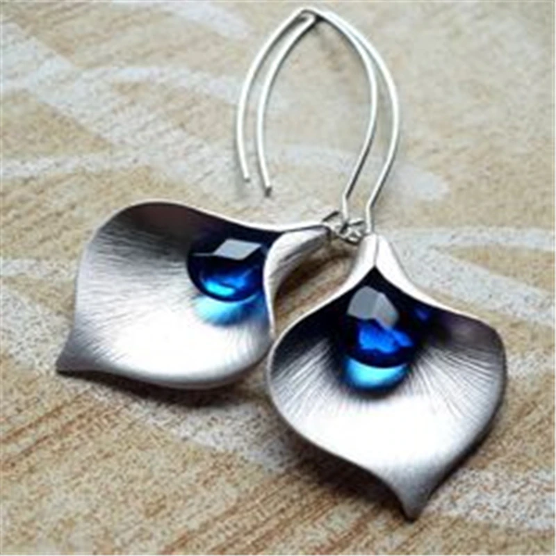 Pendientes Vintage de Lotus con Cristal Azul