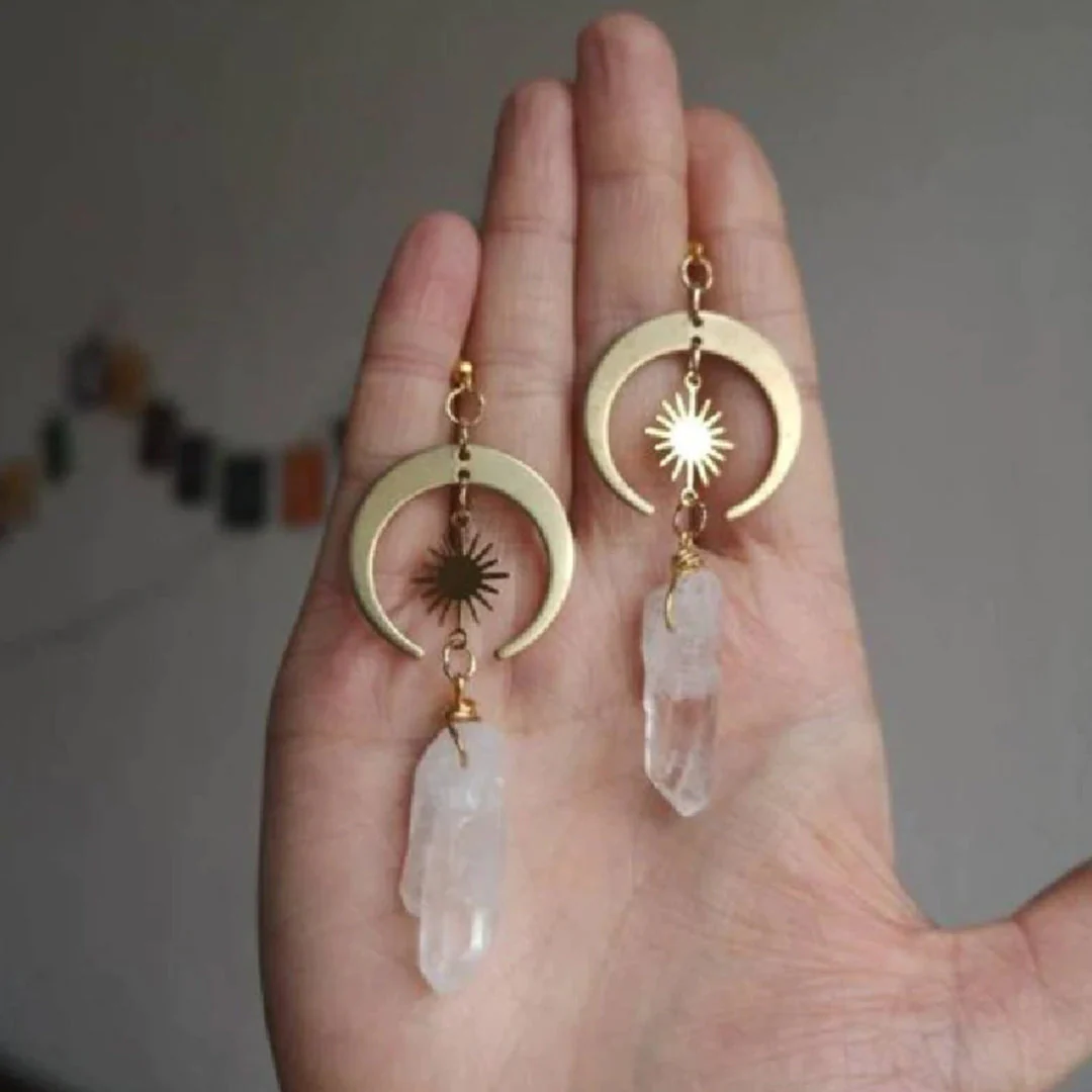 Pendientes Vintage de Cuarzo Lunar en Oro
