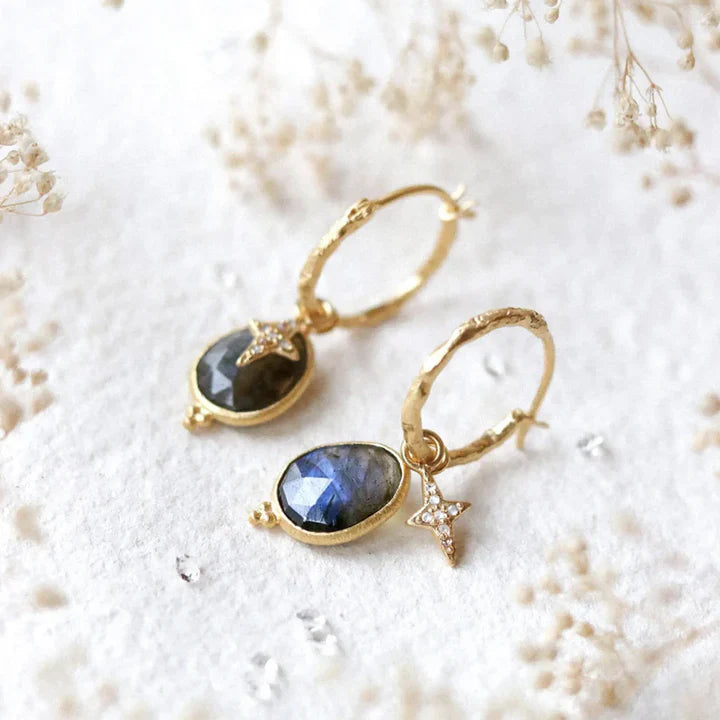 Pendientes Cristal Azul Dorados Vintage