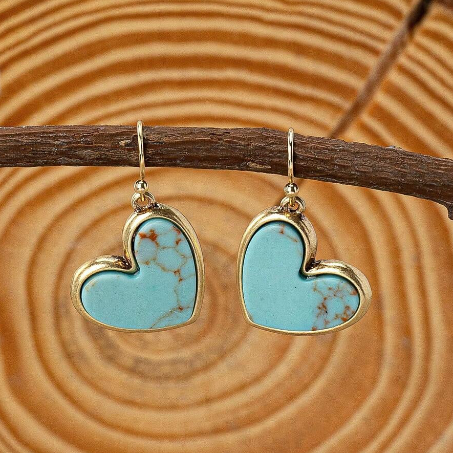 Pendientes Corazones Azules Dorados Vintage