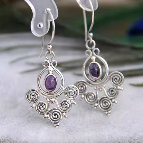 Pendientes Morados en Plata Vintage