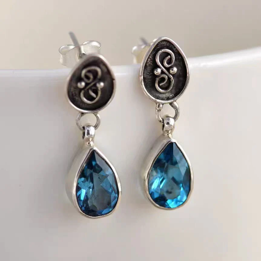 Pendientes Gota Cristal Azul Vintage