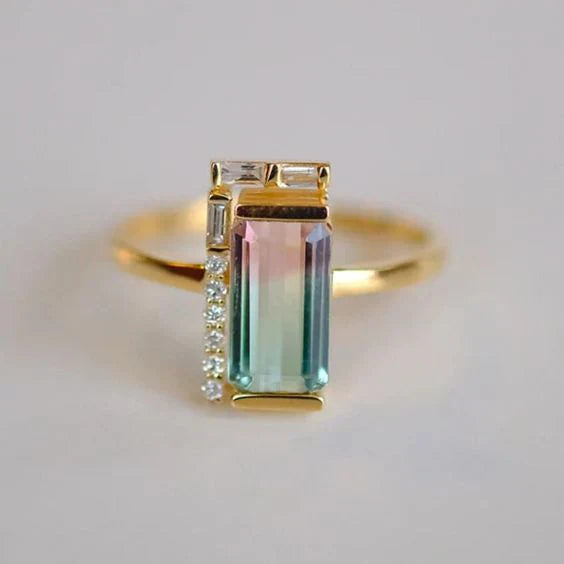 Anillo Cristal Rectangular Multicolor Vintage