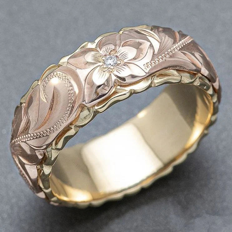 Anillo Rosado Floral Vintage en Oro