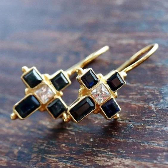 Pendientes Dorados Negros con Cristal Vintage